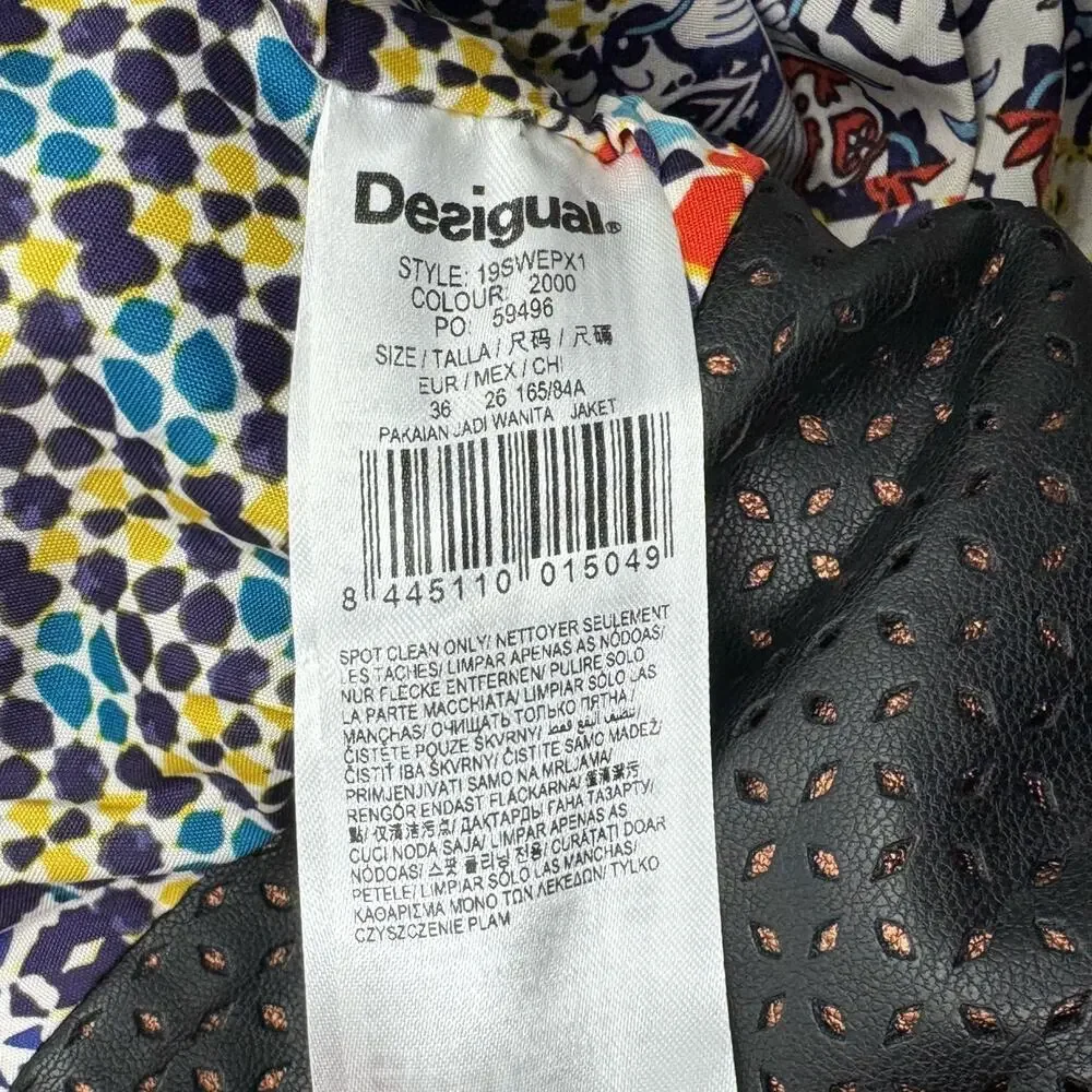 Desigual Chaq Emine Rep Vegan Leather Moto Biker Jacket Black Size 38/ US 4 NWT
